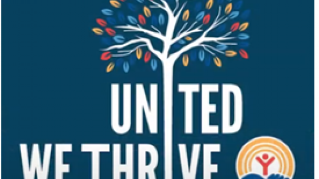 Photo of United Way Logo and its 2024 campaign themed "United We Thrive"